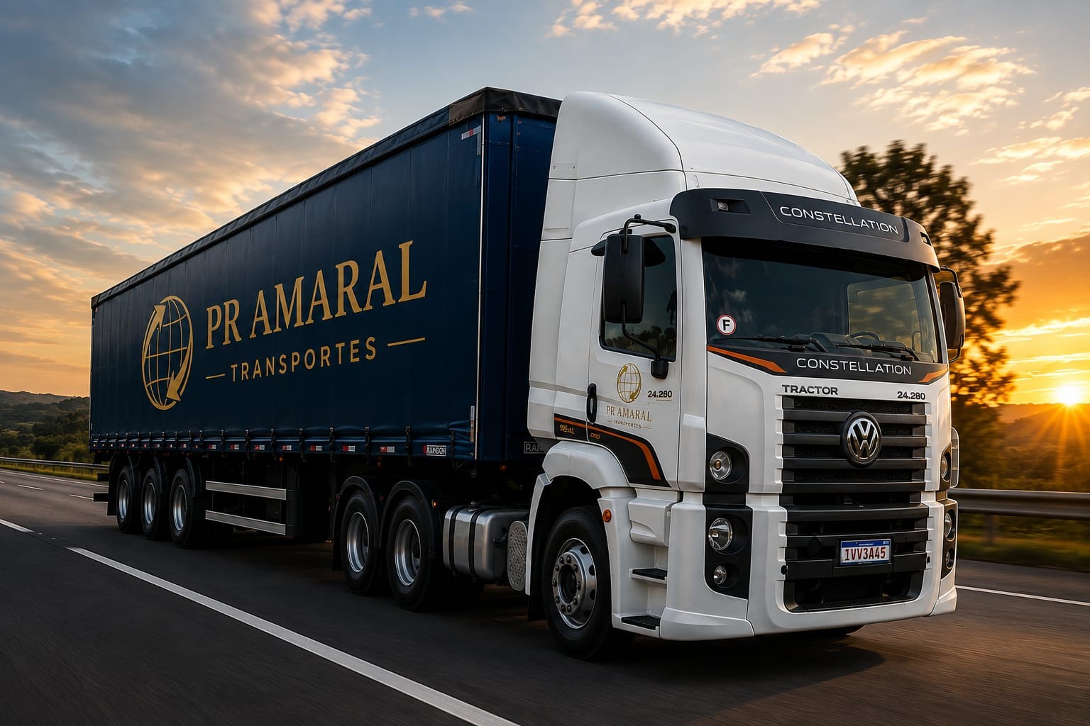 Carreta sider da PR Amaral Transportes em operação na estrada